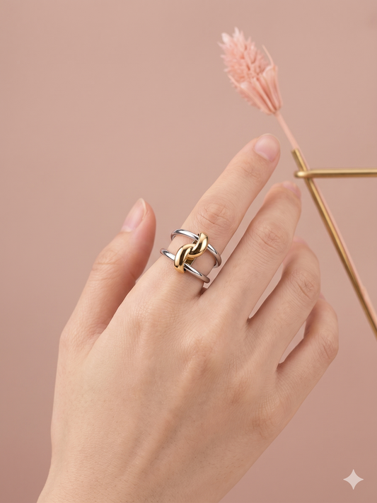 Bague ajustable entrelacs bicolore