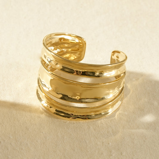 Bague large multi-lignes doré