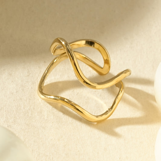 Bague ajustable double vague ajourée au design épuré