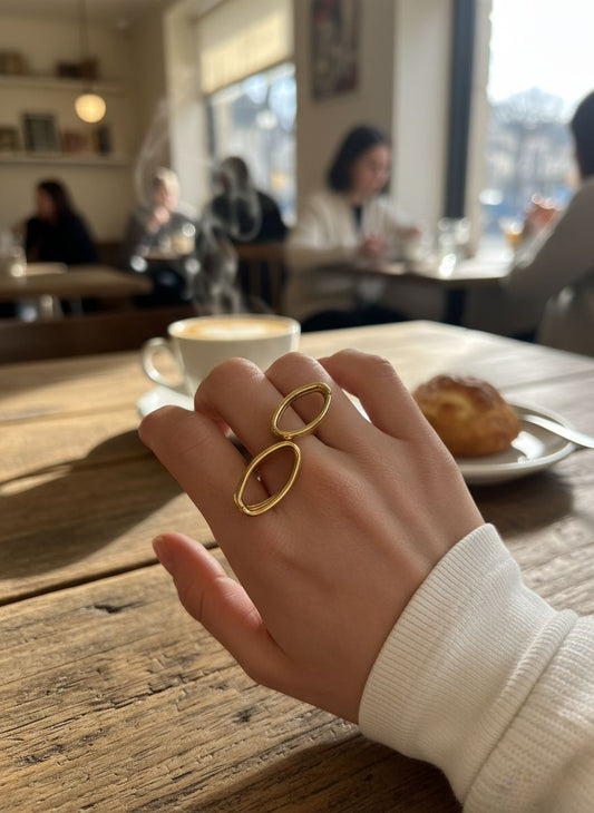 Bague dorée double anneau ovale en forme de ressort