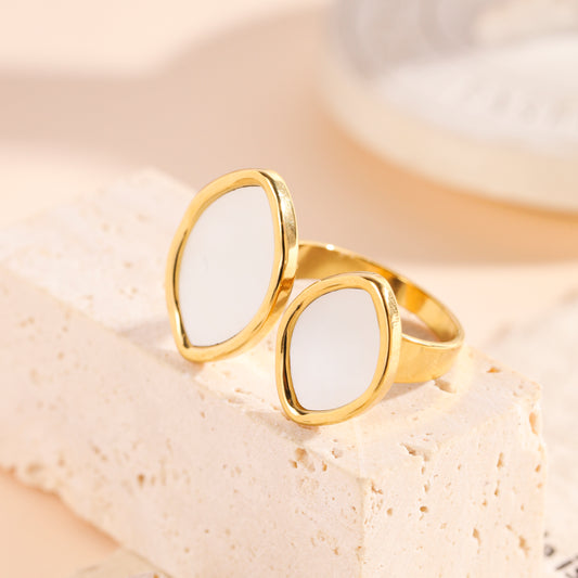 Bague ajustable double pierre nacrée forme goutte