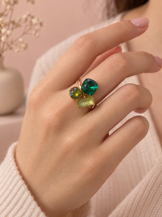 Bague triple strass géométrique colorée