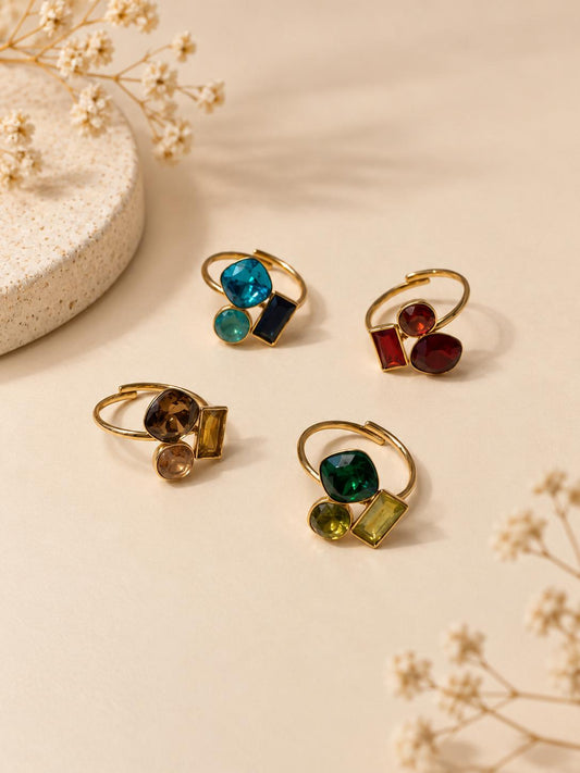 Bague triple strass géométrique colorée