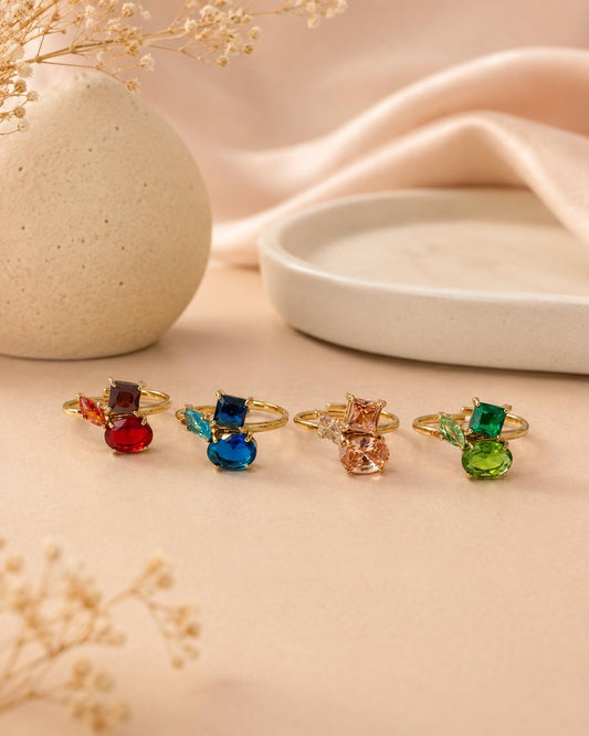 Bague fine ajustable sertis de zirconiums colorés dégradés