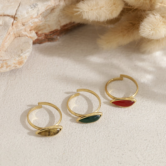 Bague ouverte pierre navette colorée