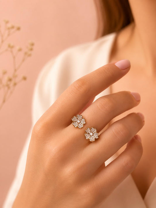 Bague double fleur sertie
