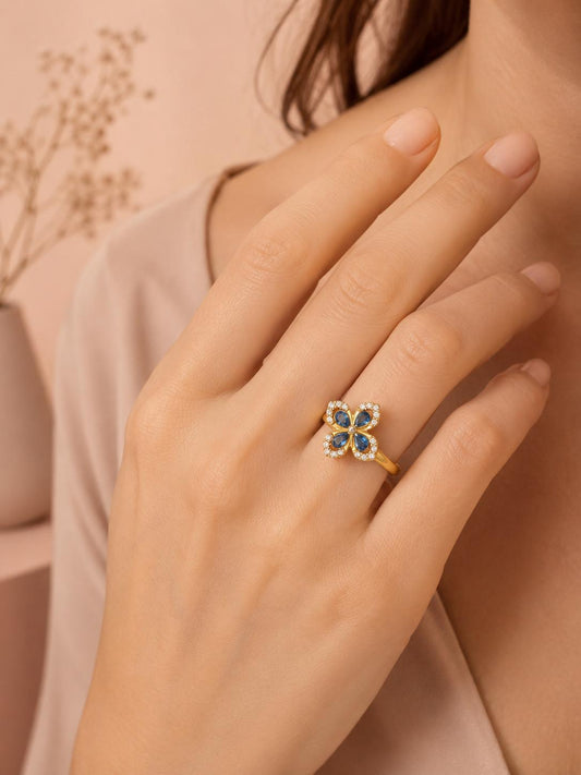 Bague trèfle serti zirconium colorés