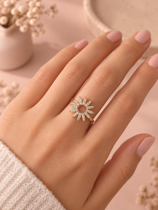 Bague fleur fine sertis de multi zirconium