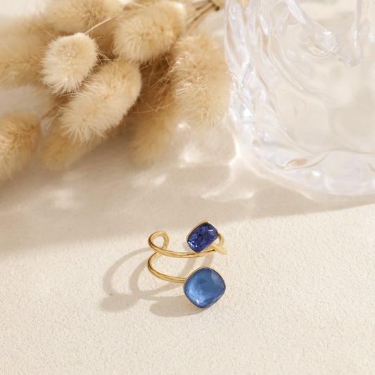 Bague spirale deux pierres bleue