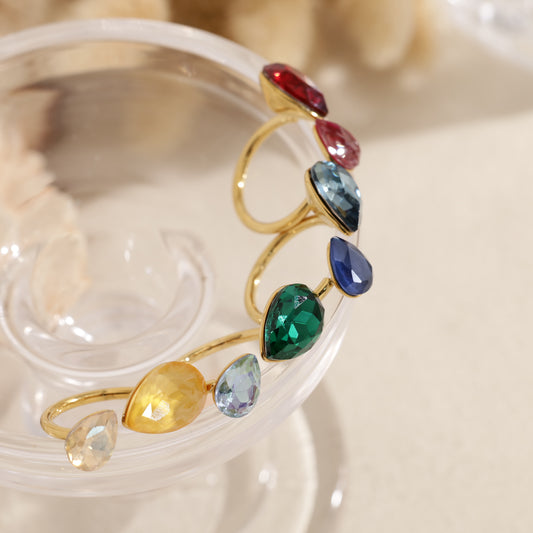 Bague ajustable double pierre facettée ouverture devant