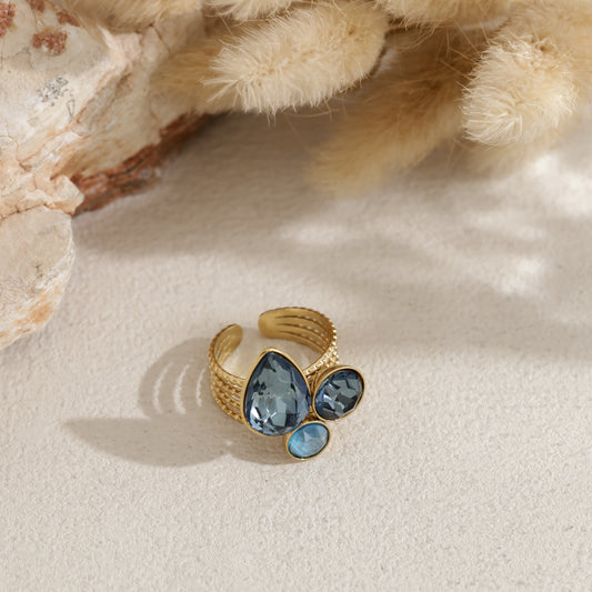 Bague ouverte cristal goutte colorée
