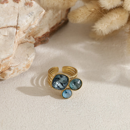 Bague ouverte trois cristaux colorés
