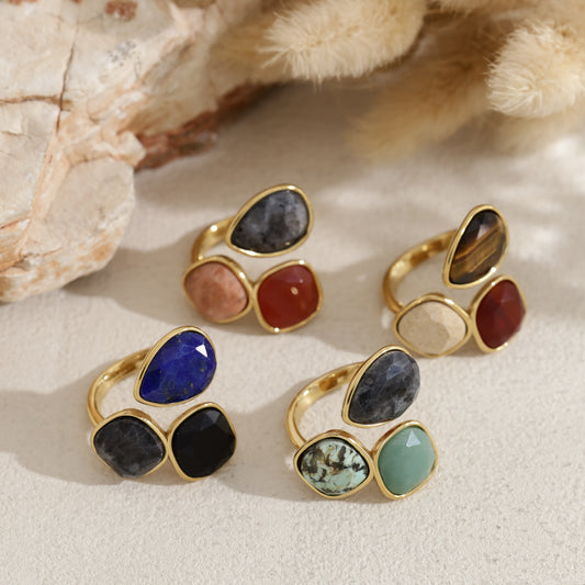Bague ouverte trois pierres naturelles