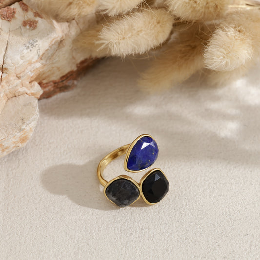 Bague ouverte trois pierres naturelles