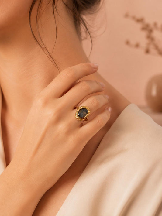 Bague striée pierre naturelle ovale
