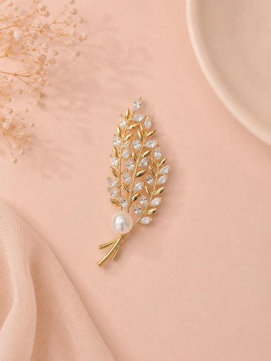 Broche épi feuillage pavé et perle