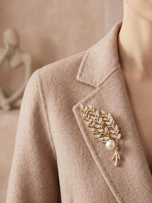 Broche épi feuillage pavé et perle