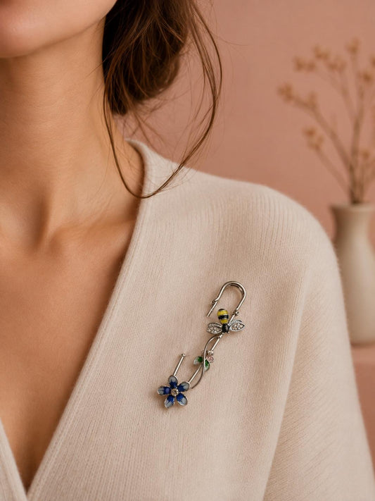 Broche fleur et abeille émaillées