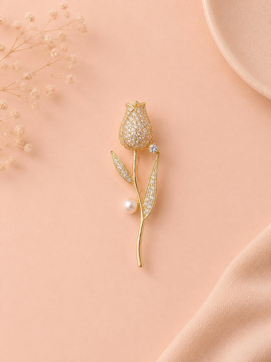 Broche tulipe pavée et perle