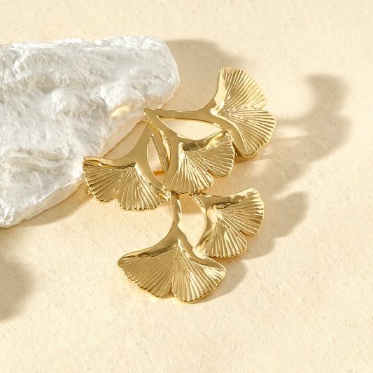 Broche dorée bouquet de feuilles Ginkgo