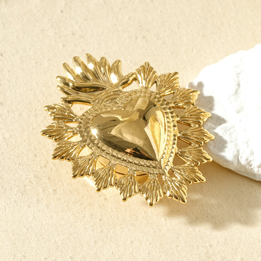 Broche dorée aimantée cœur sacré effet brillant