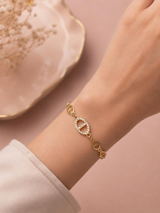 Bracelet chaîne maillon marine et médaillons sertis