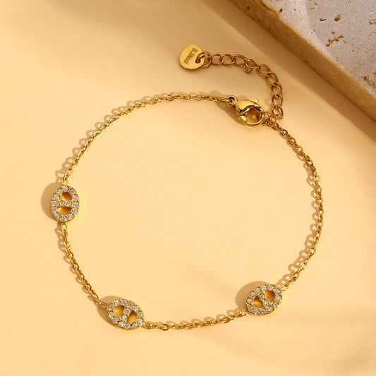 Bracelet chaîne maillon marine rond serti