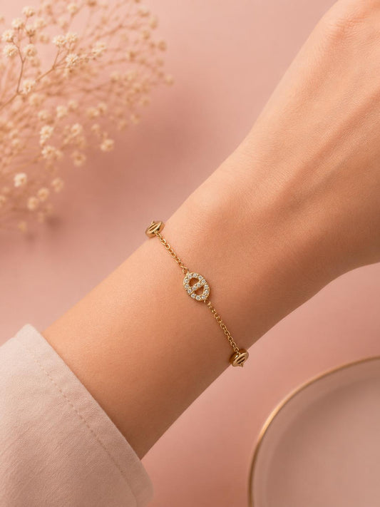 Bracelet chaîne maillon marine rond serti