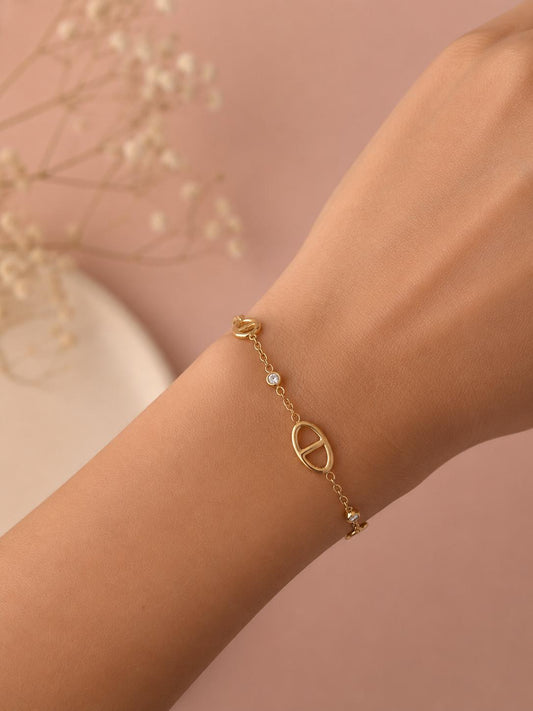 Bracelet double chaîne maillon marine sertie