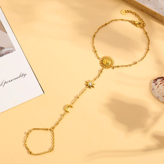 Bracelet-bague chaîne céleste doré