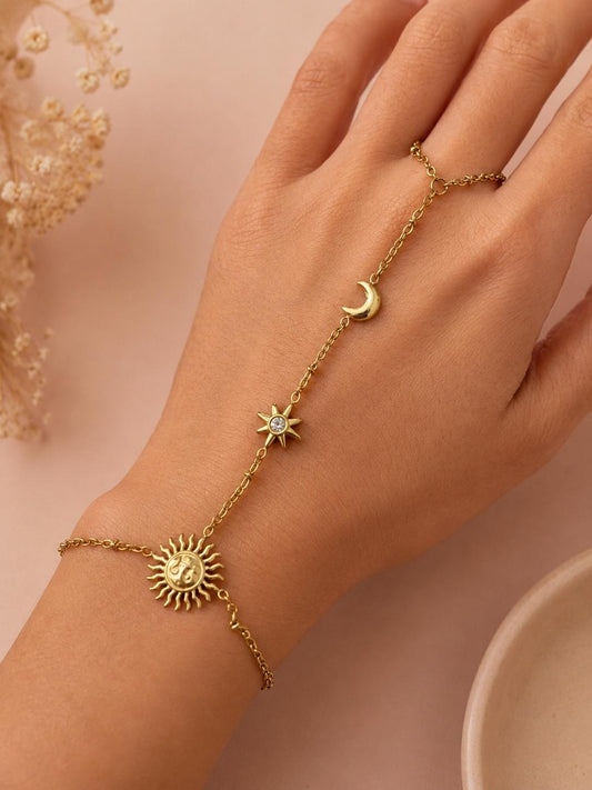 Bracelet-bague chaîne céleste doré