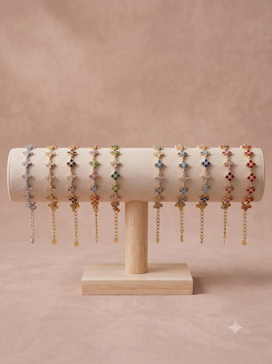 Bracelet doré fleurs multicolores serties de strass