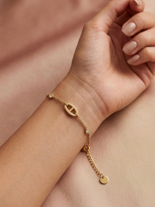 Bracelet chaîne maillon marine et oxydes de zirconium