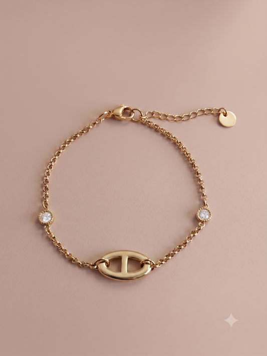 Bracelet chaîne maillon marine et oxydes de zirconium