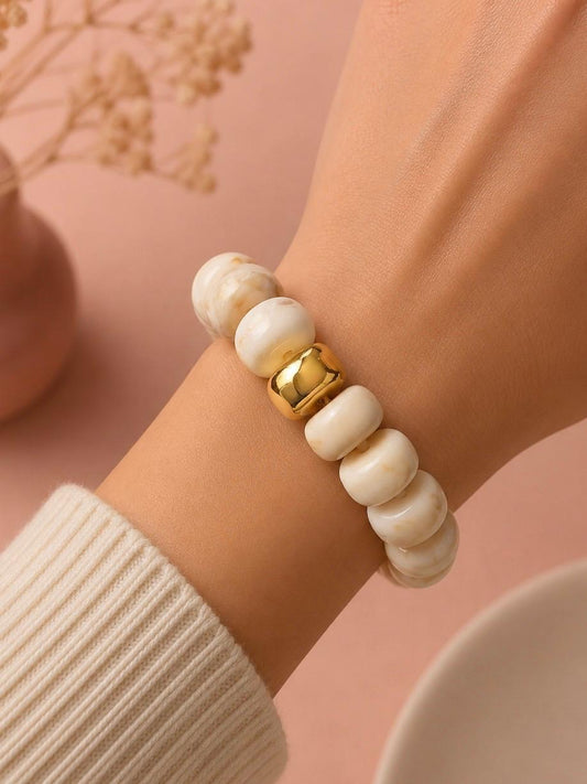 Bracelet élastique perles rondes en résine marbrée