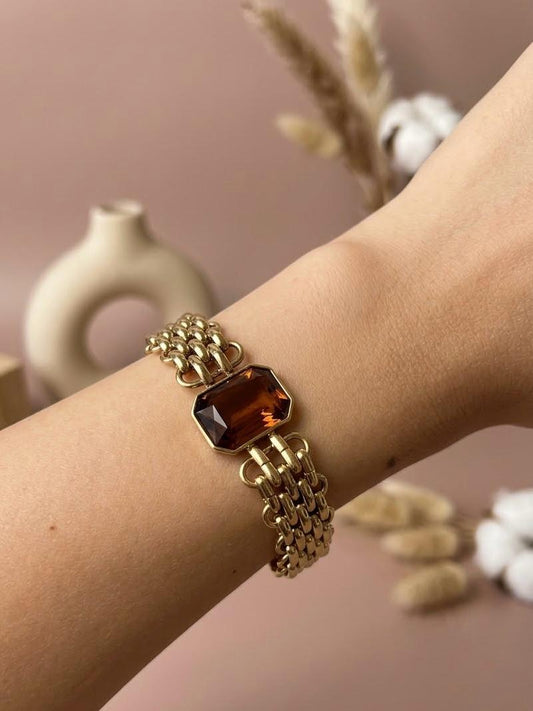 Bracelet chaîne tressée cristal rectangulaire