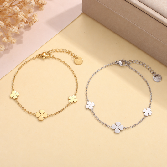 Bracelet chaîne trèfles pleins martelées