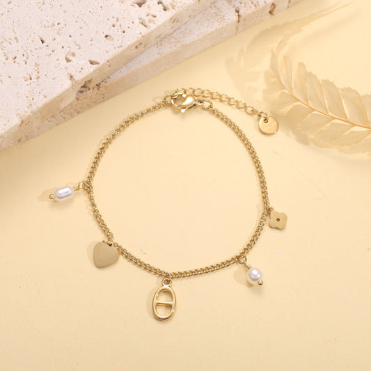 Bracelet chaîne breloques perles cœur