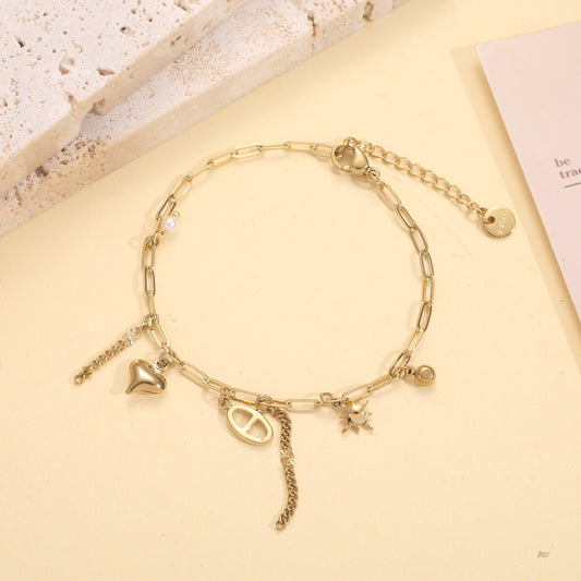 Bracelet chaîne breloques cœur étoile perle