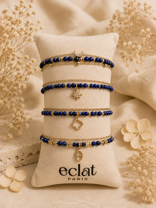 Lot de 4 bracelets chaînes doré pierres naturelle et breloques