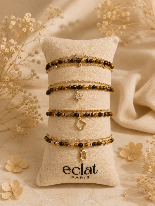 Lot de 4 bracelets chaînes doré pierres naturelle et breloques