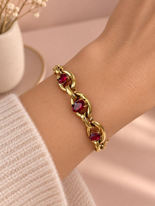 Bracelet chaîne maillon marine cristaux ovales