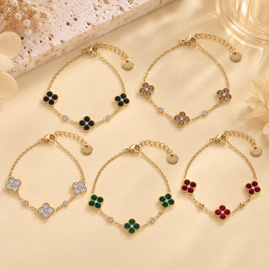 Bracelet chaîne trèfles sertis perlé