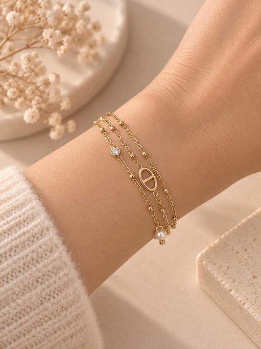 Bracelet multiples chaînes doré avec maille marine