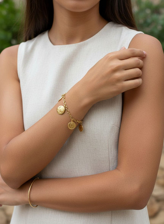 Bracelet à breloques médailles de visage