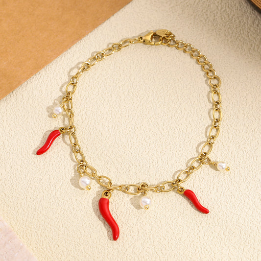 Bracelet à pendants piments et perles