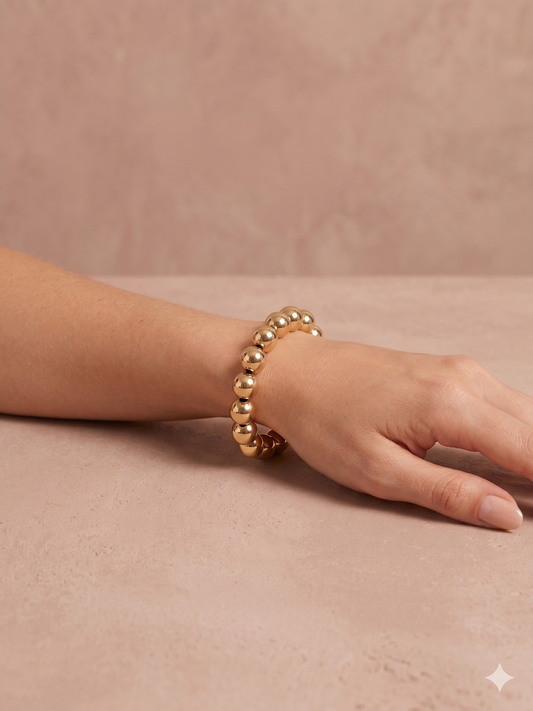 Bracelet Élastique Grosses Perles Acier Avec Pendentif