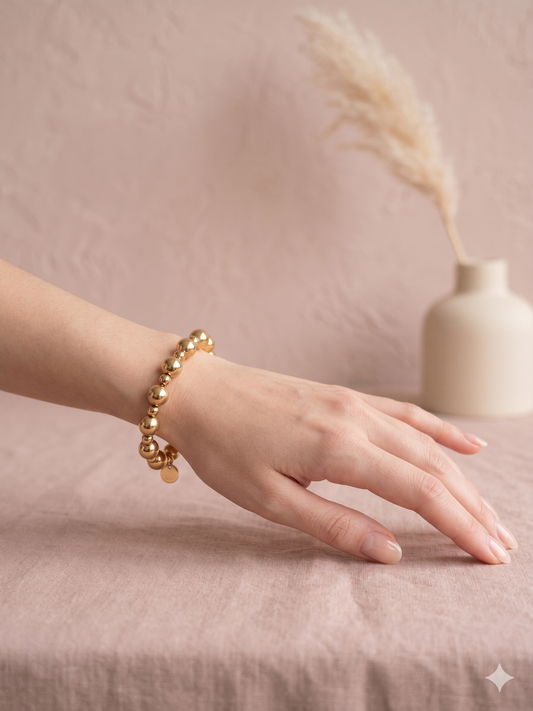 Bracelet élastique à grosses billes polies