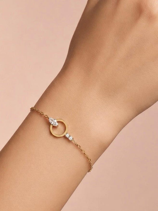 Bracelet chaîne fine anneau et oxyde de zirconium