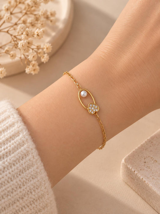 Bracelet chaîne doré ovale et strass